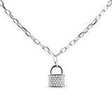 .925 Sterling Silver 1/4 Cttw Diamond Lock 20" Pendant Necklace with Paperclip Chain (H-I Color, SI2-I1 Clarity)-One Size-1