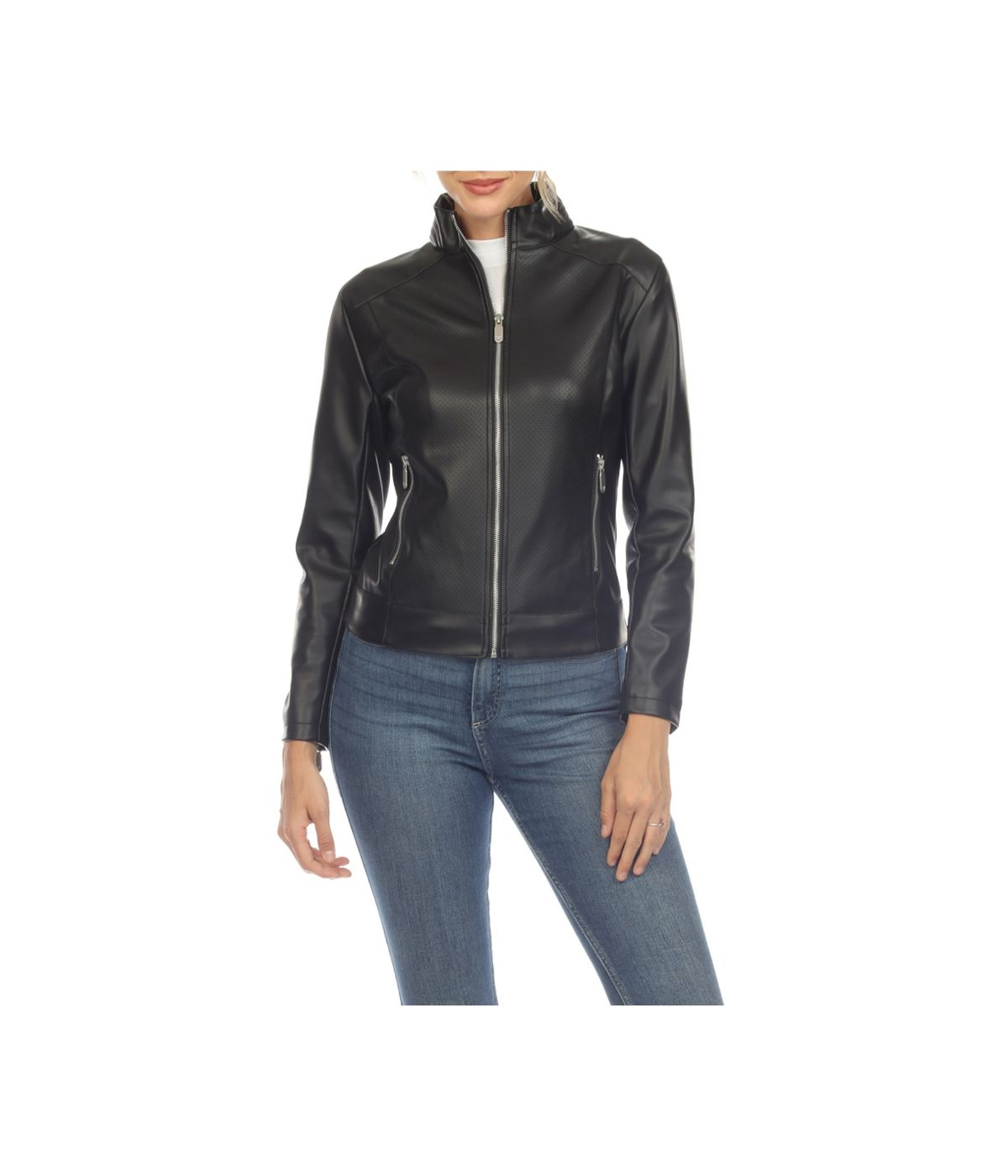 Women's Classic Biker Faux Leather Jacket Black