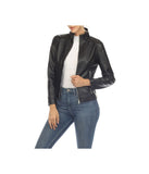 Women's Classic Biker Faux Leather Jacket Black