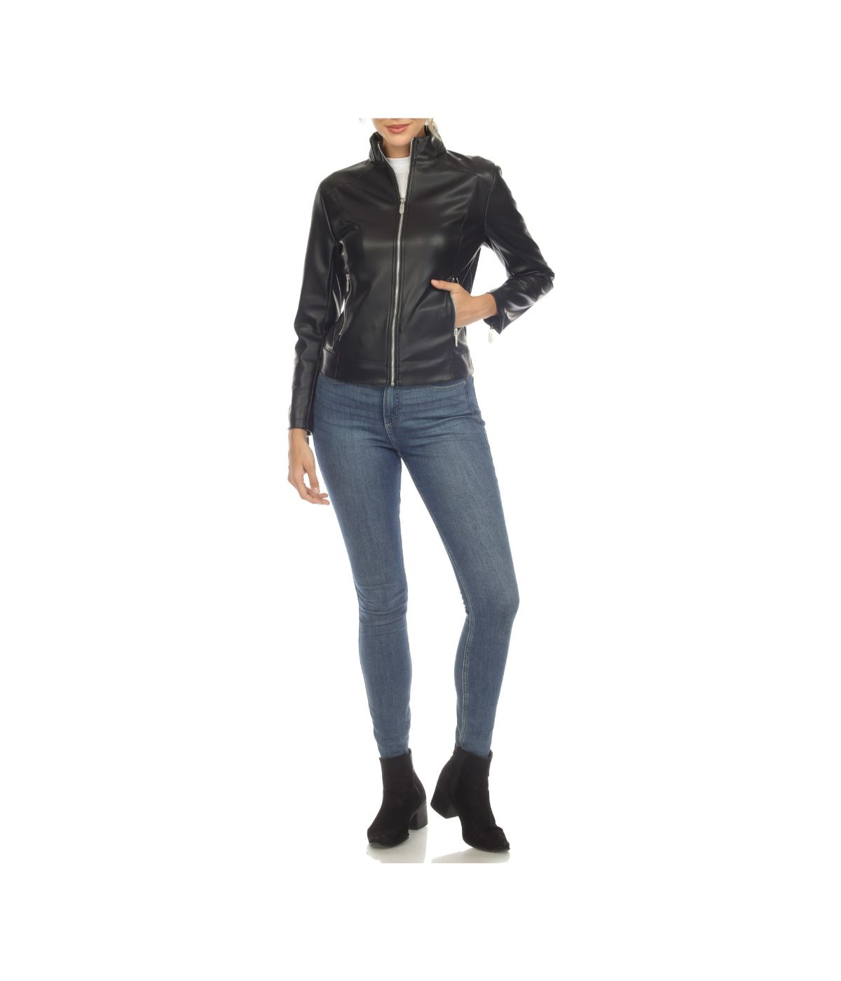 Women's Classic Biker Faux Leather Jacket Black