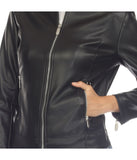 Women's Classic Biker Faux Leather Jacket Black