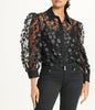  3/4 Sleeve Floral Applique Blouse With Fabric Mix Apllique Emroidered Tulle CDC