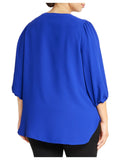 Plus Size Split Neck High Low Long Sleeve Blouse in Royal Sapphire