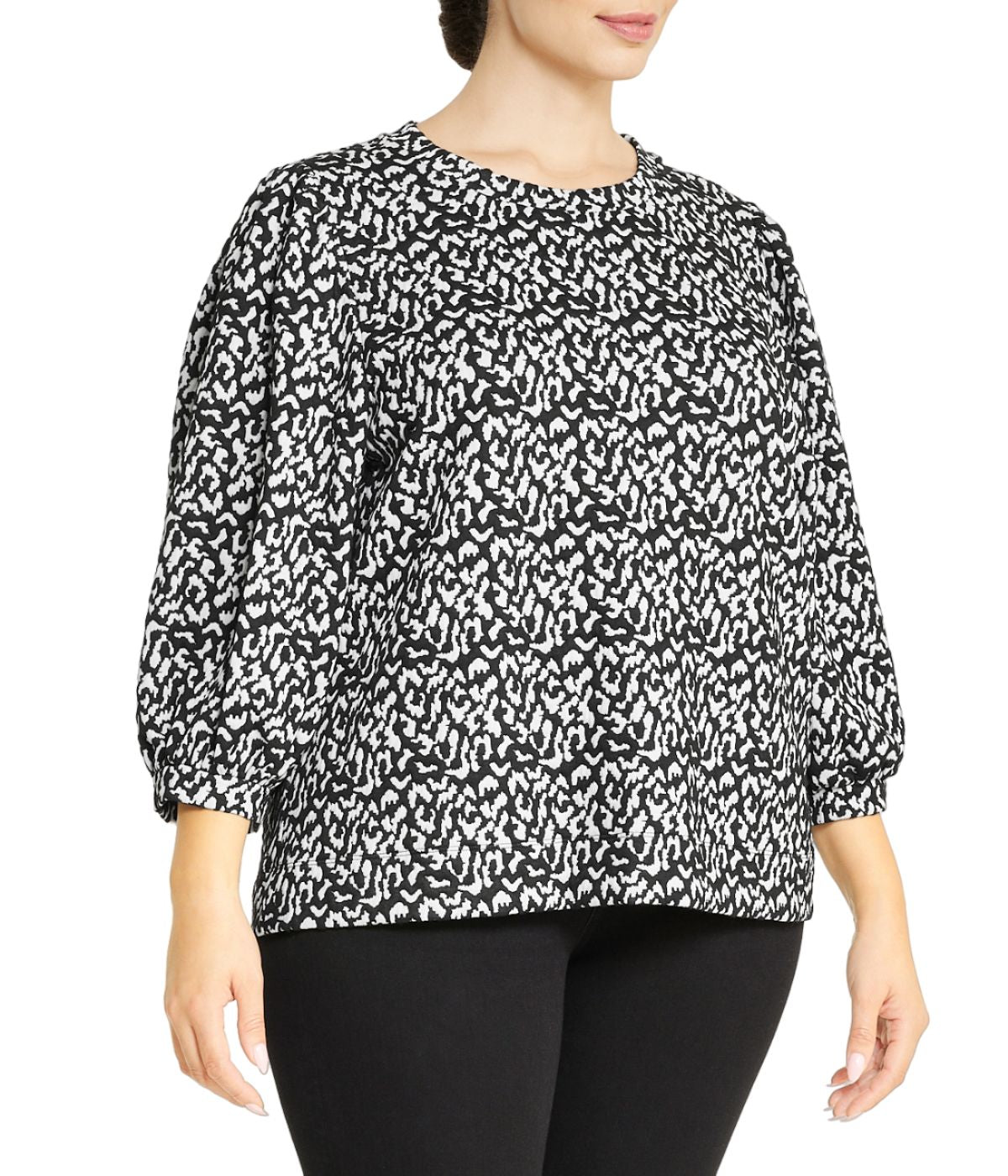 Plus Size Balloon Sleeve Jacquard Top