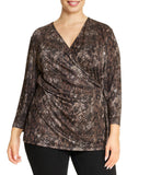 Plus Size 3/4-Sleeve Snake Marl Wrap Top