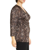 Plus Size 3/4-Sleeve Snake Marl Wrap Top