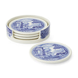 Blue Italian 4 Piece Ceramic Coaster Set with Holder