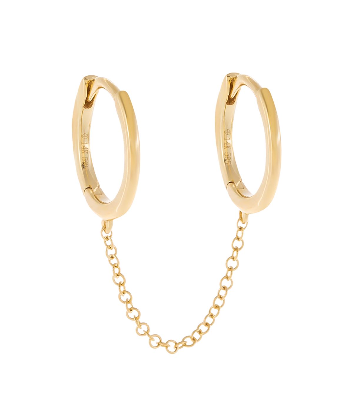 Solid Double Huggie Chain Earring 14K Gold