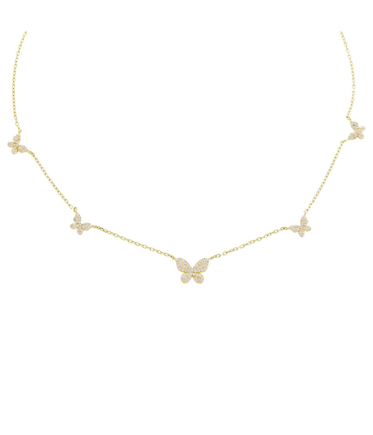 Pave 5 Butterfly Necklace Gold