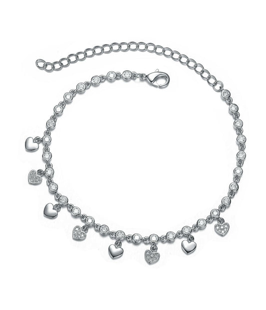 Rhodium Plated Cubic Zirconia Adjustable Heart Bracelet