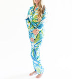 Myra Blue Tie-Dye Print Women's Nightwear Long Sleeve Shirt & Pajama Set