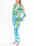 Myra Blue Tie-Dye Print Women's Nightwear Long Sleeve Shirt & Pajama Set