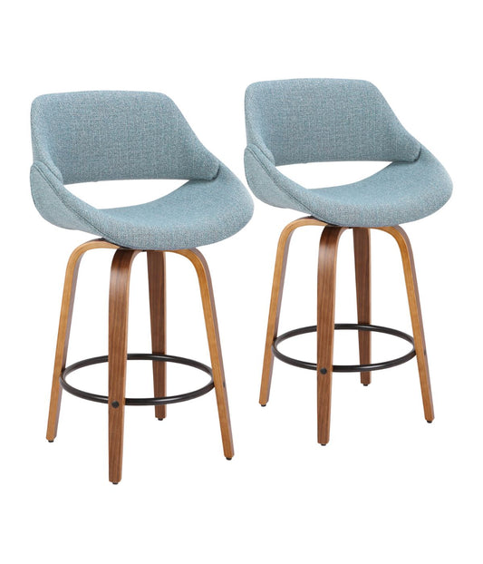 Fabrico Counter Stool with Round Black Footrest Set of 2 Walnut, Blue & Black