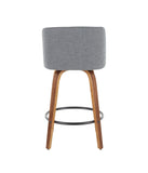 Toriano Counter Stool with Round Footrest - Set of 2 Walnut, Grey & Black