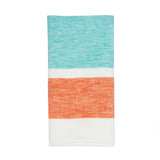 St. Barts Bold Stripe Linen Turquoise/Orange Towels Set of 2