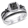  1 1/2 CT TW Black and White Multi-shape Diamonds Sterling Silver Bridal Ring Set