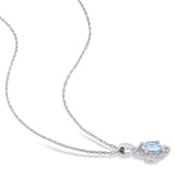 Sky Blue Topaz and Diamond Halo Pendant