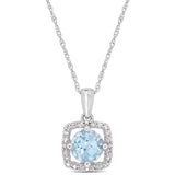 Sky Blue Topaz and Diamond Halo Pendant