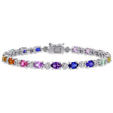 9 7/8 CT TGW Multi-Color Created Sapphire and Diamond-Accent in Sterling Silver Tennis Bracelet