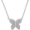  1/8 CT TW Diamond 10K White Gold Butterfly Pendant with Chain