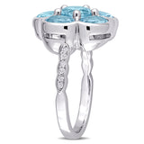 3 1/3 CT TGW Sky Blue Topaz and Diamond Accent Sterling Silver Floral Ring