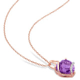 6 1/2 CT TGW Amethyst and Diamond Accent Rose Plated Sterling Silver Heart PendantÂ  Necklace