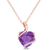 6 1/2 CT TGW Amethyst and Diamond Accent Rose Plated Sterling Silver Heart PendantÂ  Necklace