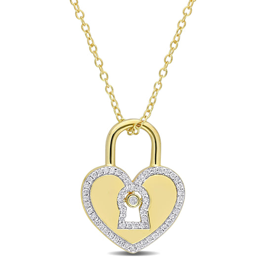 1/5 CT. T.W. Diamond Sterling Silver Heart-Shaped Lock Pendant Necklace