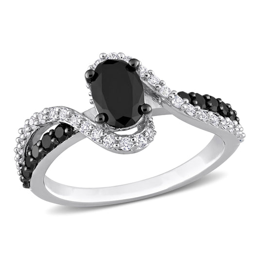 1 CT Black Oval Diamonds TW  1/3 CT TGW Created White Sapphire Ring