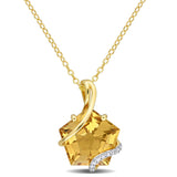 6 CT TGW Citrine and Diamond Accent Yellow Plated Sterling Silver Wrapped Pendant Necklace