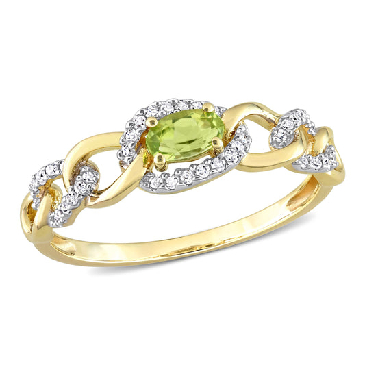 1/8 CT TW Oval Diamond And 1/4 CT TGW Peridot in 10k Yellow Gold Ring