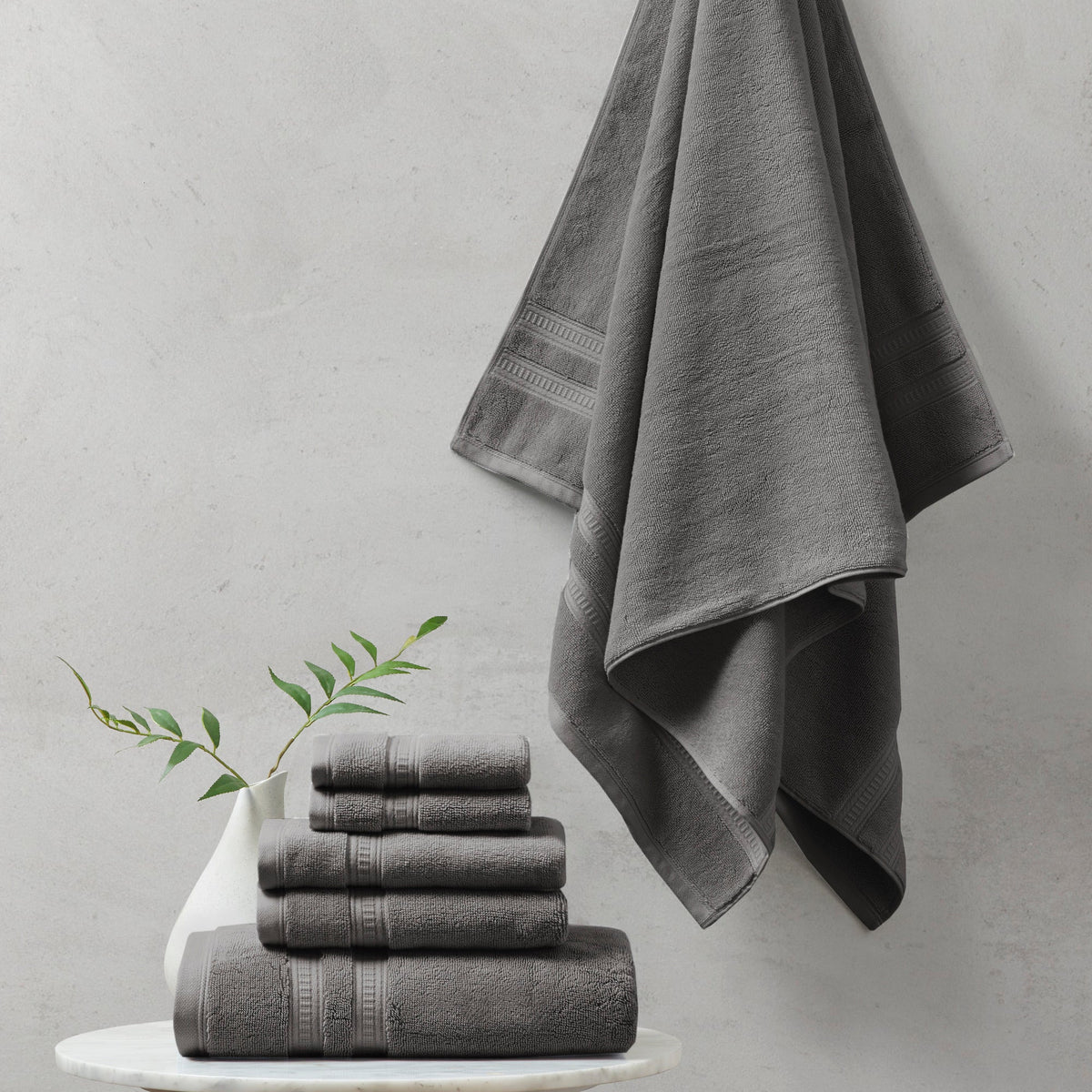 Plume 100% Cotton Feather Touch Antimicrobial Towel 6 Piece Set Charcoal