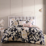 Blush Flowers 100% Cotton 200 Thread Count 5-Piece Reversible Comforter Set Blue