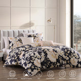 Blush Flowers 100% Cotton 200 Thread Count 5-Piece Reversible Comforter Set Blue