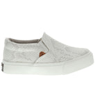 Kid's double gore slip-on casual sneaker with Canvas or PU upper White Snakeskin