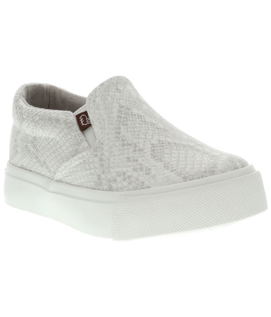 Kid's double gore slip-on casual sneaker with Canvas or PU upper White Snakeskin