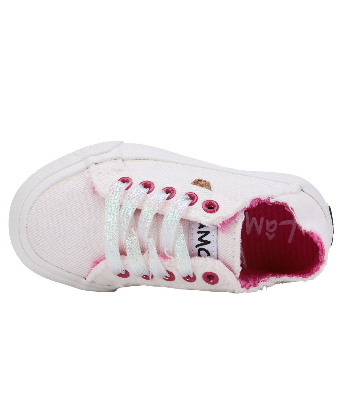 Kid's lace up sneaker with twill upper Washed White