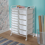 White Metal 15-Drawer Rolling Storage Cart