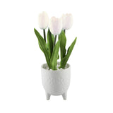 Three Faux White Tulips Embossed Ceramic Footed Planter