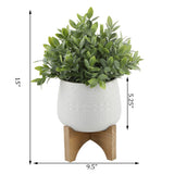 Faux Tea-Leaf In Stone Look Pressed Pattern Ceramic Planter