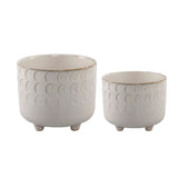 Set of 2 Ivory Crescent Moon Footed Planters