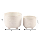 Set of 2 Ivory Sun Motif Ceramic Footed Planters