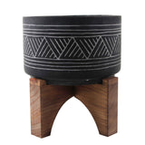 Black Cement Planter With Wood Stand
