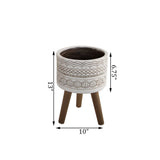 Eclectic Tribal Patterned Fiberglass Planter with Wooden Legs