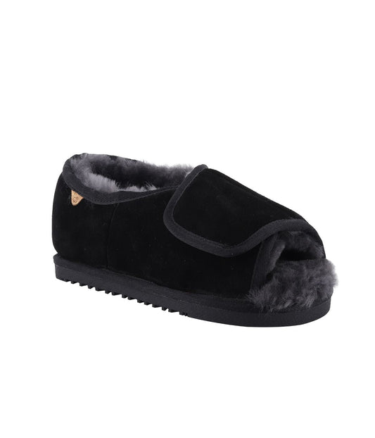 Wide Ladies Open Toe wrap with 100% Australian sheepskin lining Black