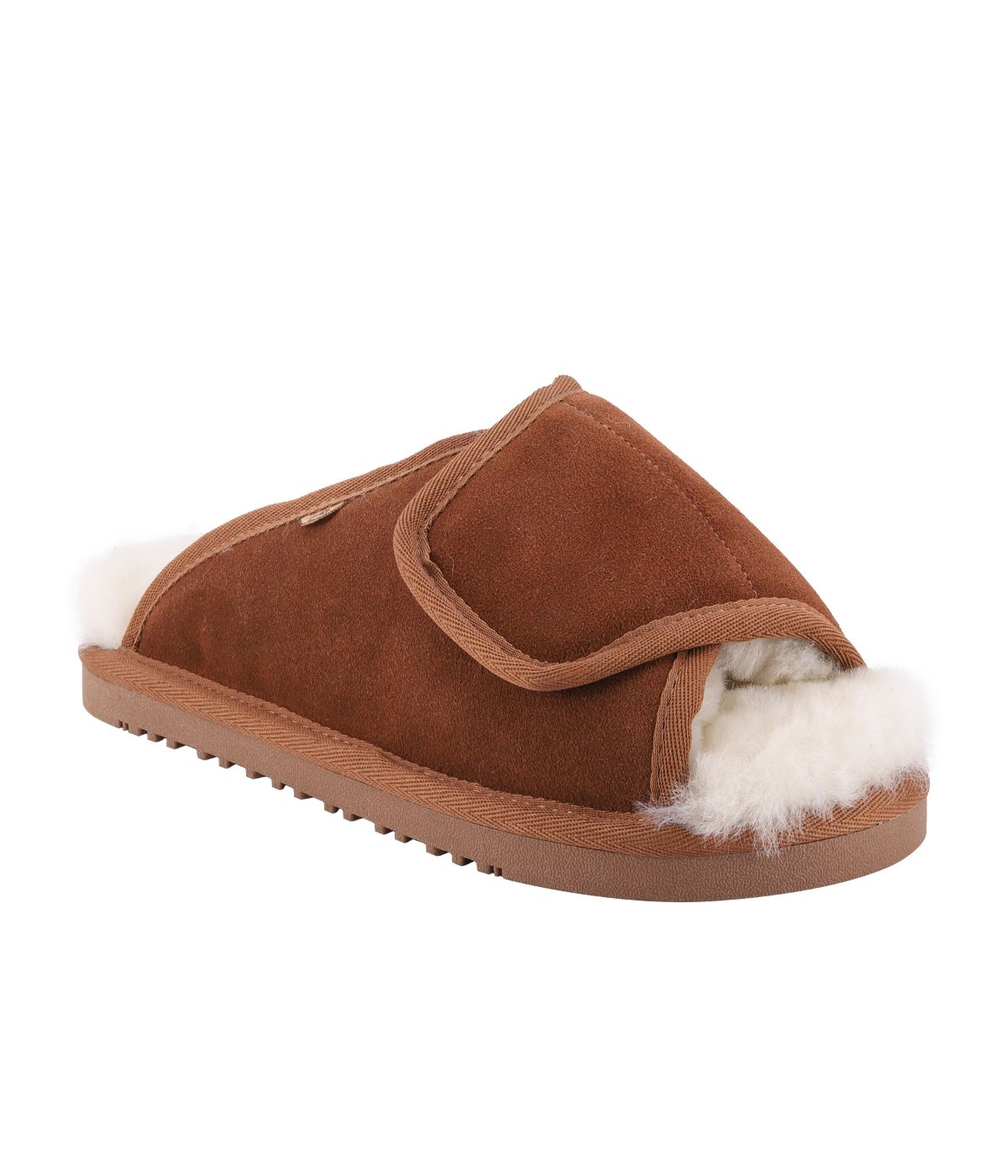 Wide Ladies Open Toe slide wrap with 100% sheepskin lining Chestnut