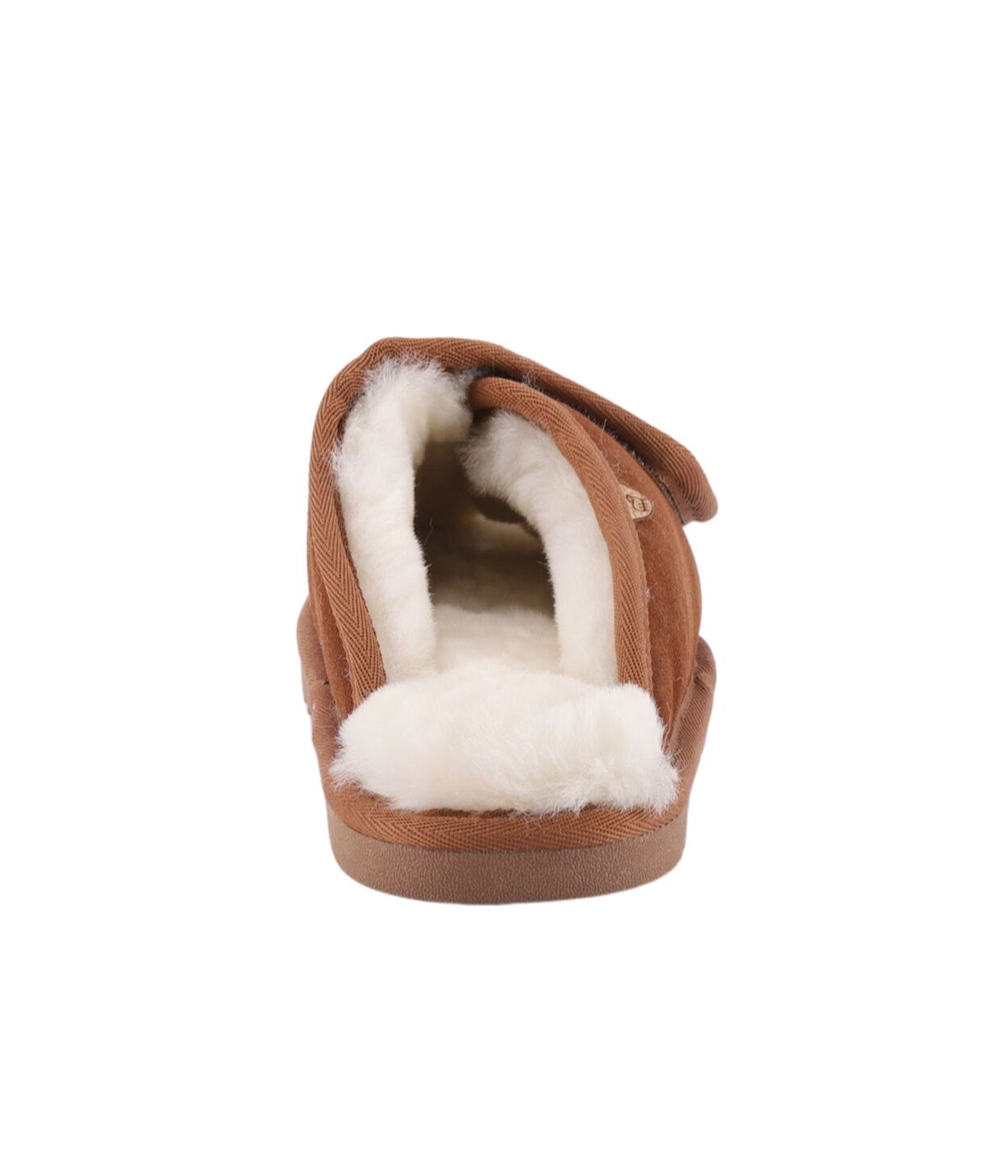 Wide Ladies Open Toe slide wrap with 100% sheepskin lining Chestnut