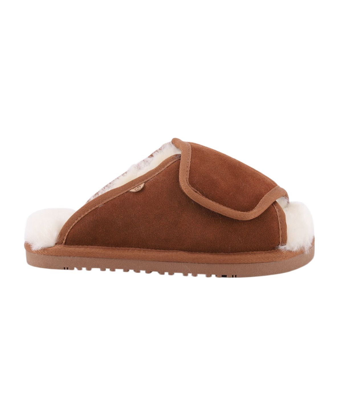 Ladies Open Toe slide wrap with 100% sheepskin lining Chestnut