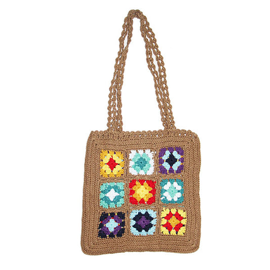 CROCHET FLORAL KHAKI TOTE