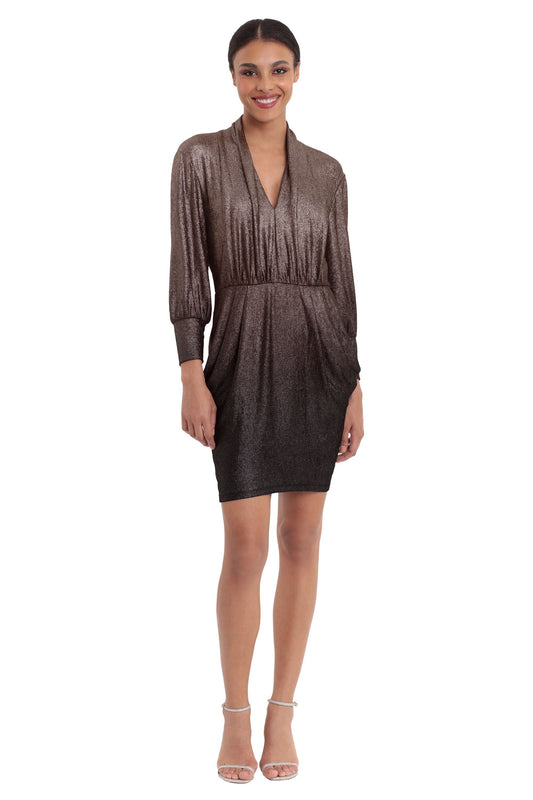 V-Neck Metallic Dress with Pockets